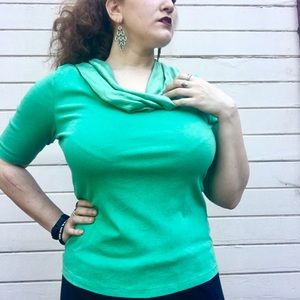 Soft Surroundings Teal Green Silk Cowl Blouse